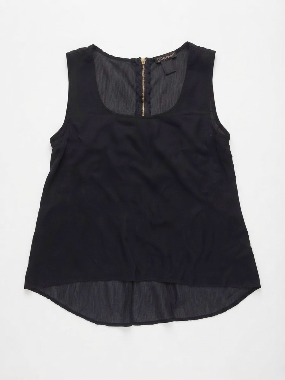 Grass Collection Black Chiffon High-Low Tank Top Exposed Gold Zip (Size M)
